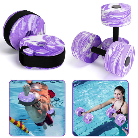 Water Aerobics Set for Aquatic Exercise, New Upgrade Aquatic Exercise Dumbbells and Foam Swim Aquatic Cuffs with Detachable Vecro, Aquatic Fitness Equipment for Water Workouts, Camouflage Purple