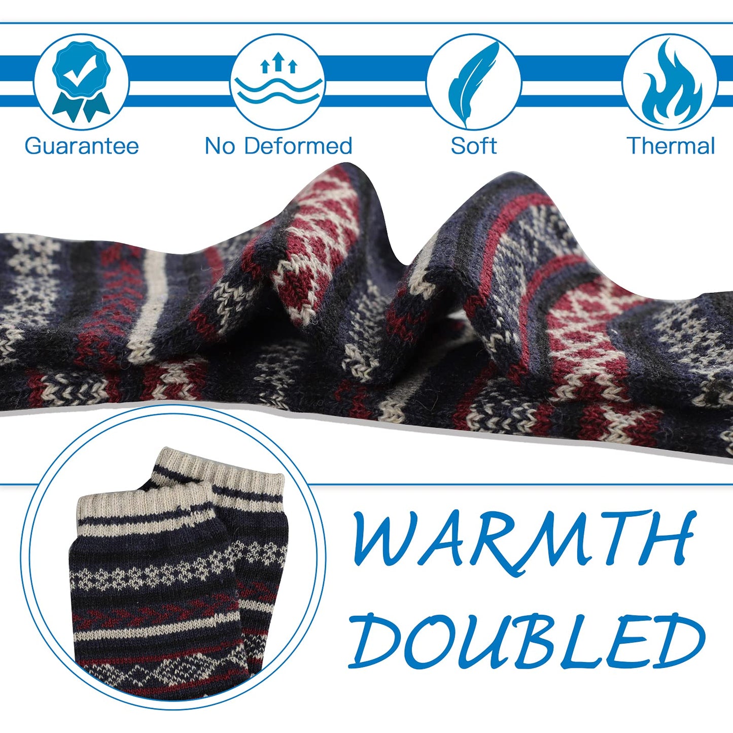 Heatuff Mens Thick Wool Socks Thermal Warm Winter Crew Socks 5 Pairs Multicolors