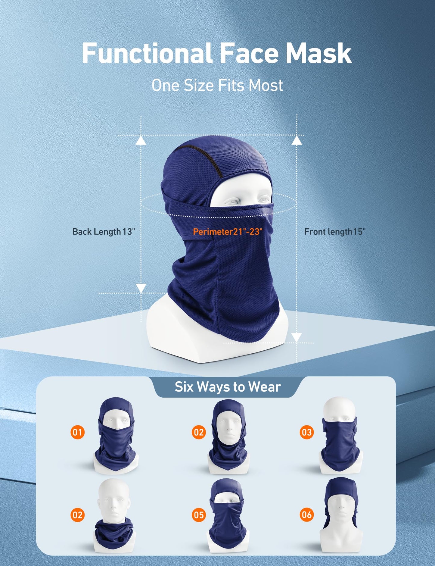 AstroAI Ski Mask Balaclava Face Mask-UV Protection Dustproof Windproof Face Cover for Men Skiing, Snowboarding, Blue