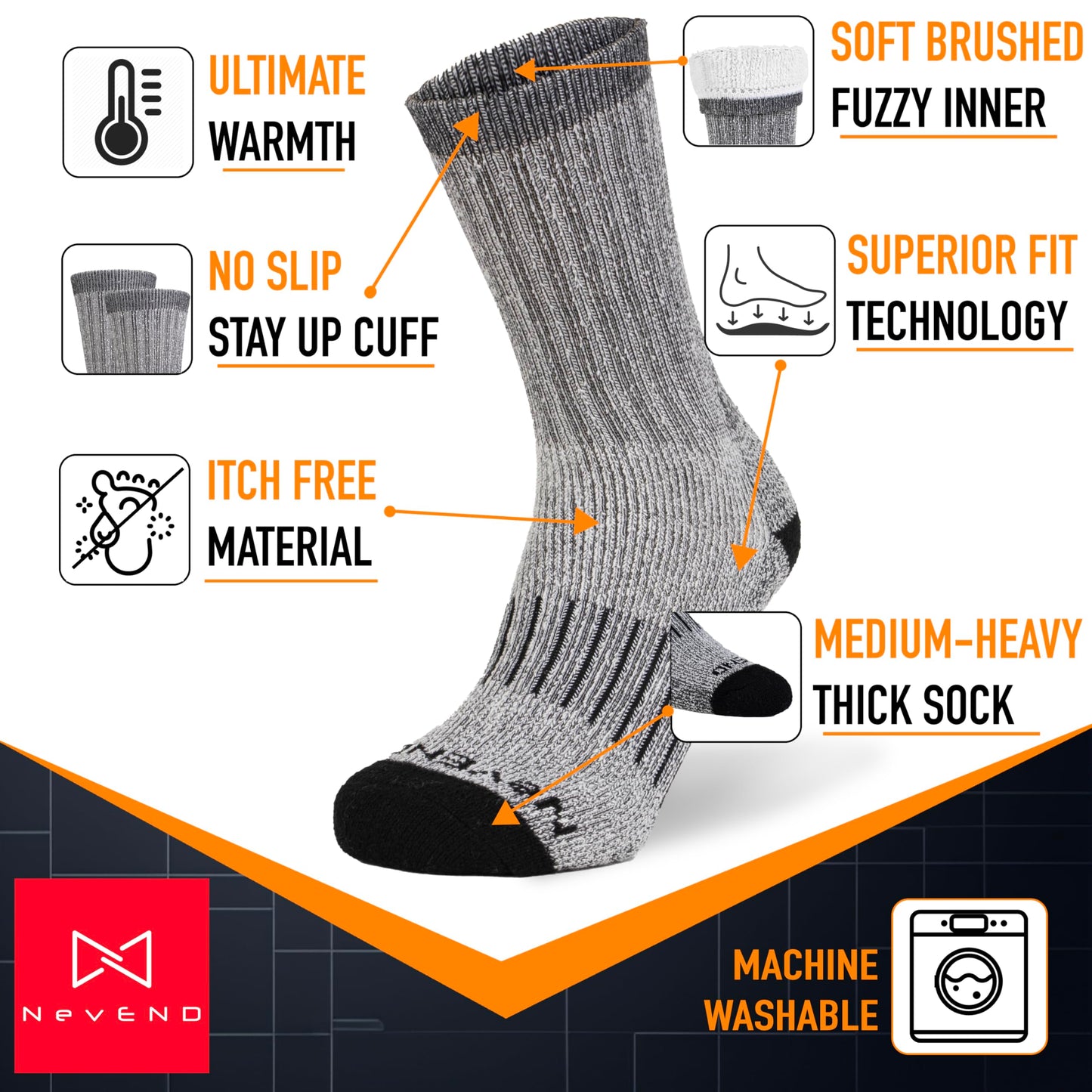 NevEND 3 Pairs Men's Winter Thermal Boot Thick Insulated Heated Wool Socks For Cold Weather Outdoor Activities Strip