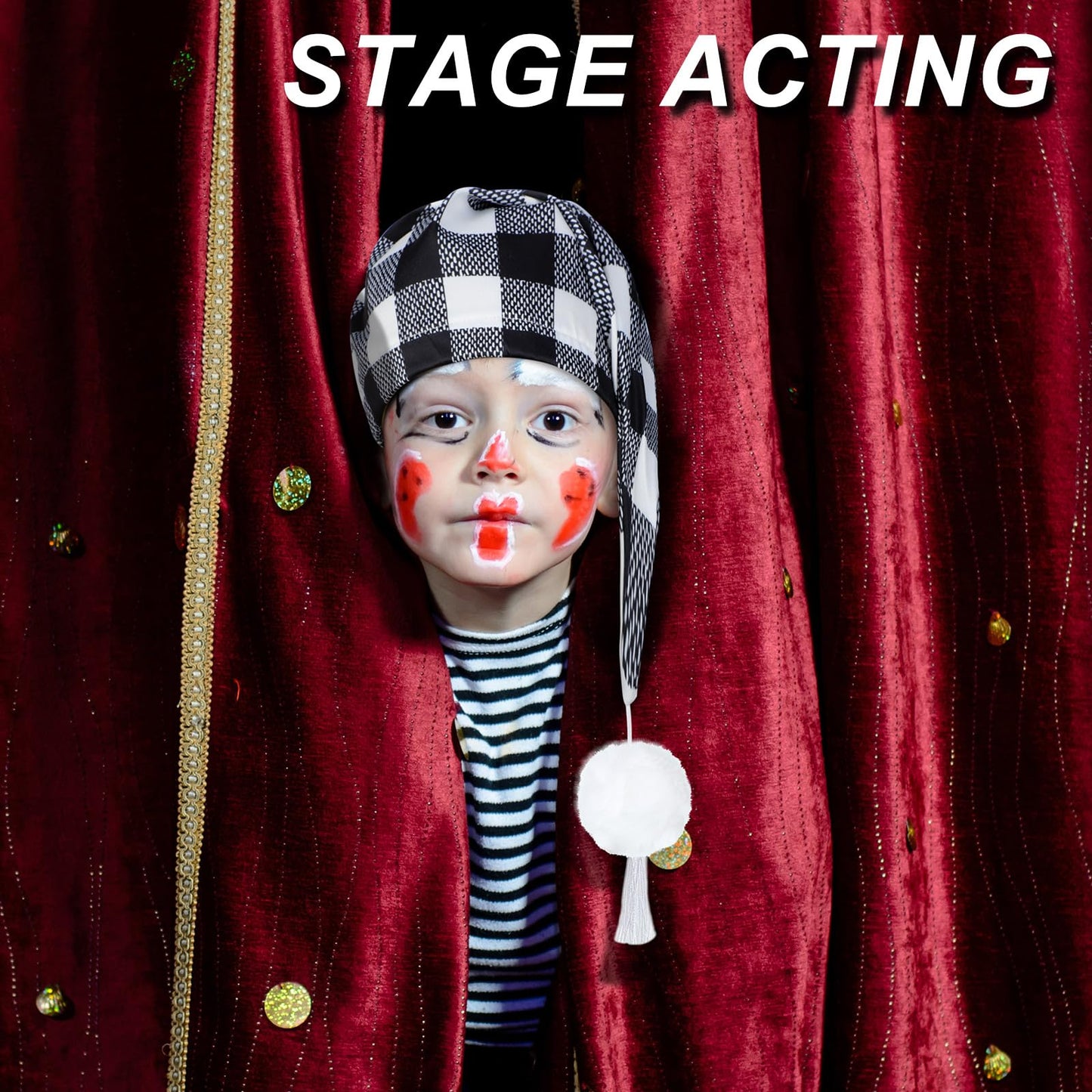 Janmercy 2 Pcs Sleeping Cap for Men Adjustable Sleep Cap Men Buffalo Plaid Night Hat with Ball Tassel for Winter Christmas(Black, White, Red)