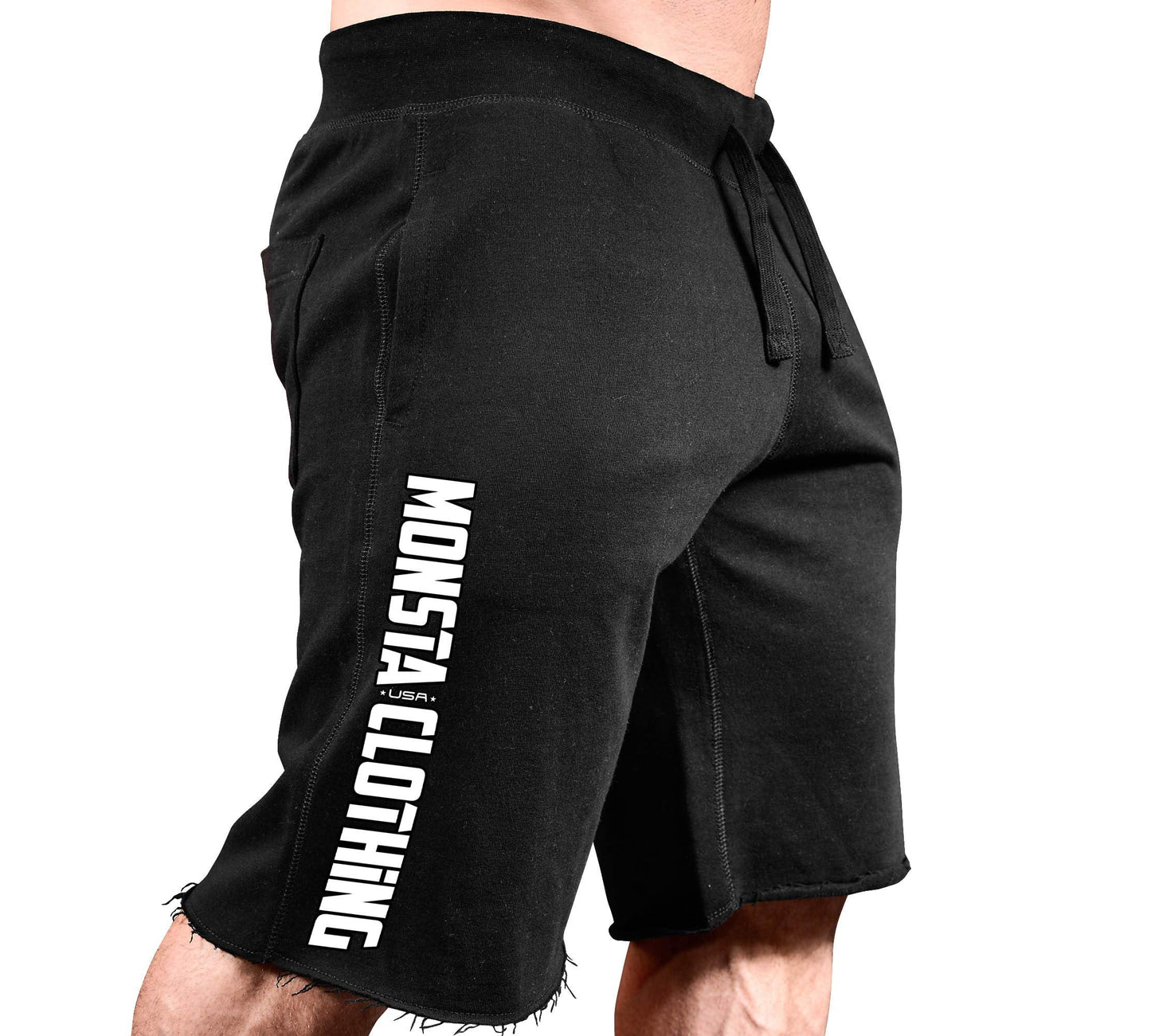 Monsta Clothing Co. Men's Workout (MC-CrestFlag) Gym Sweat Shorts (G:BK-A:WT/BK)