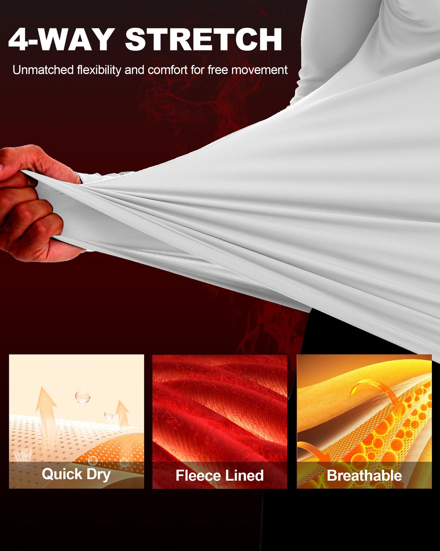 EoBeKee Mens Thermal Long Sleeve Shirt - Compression Tight Shirts Winter Base Layer Tops Running Sports Hunting Workout Undershirt White