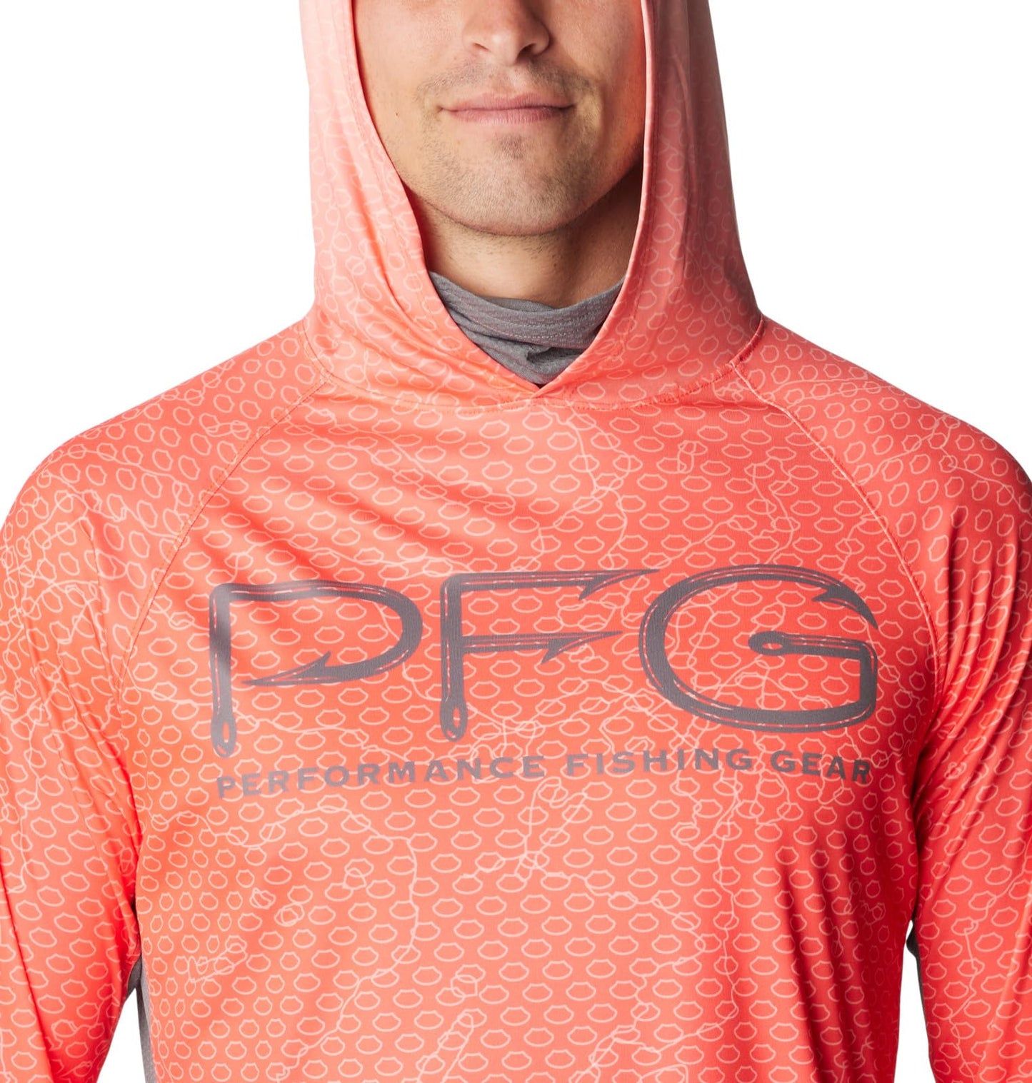 Columbia Men's Super Terminal Tackle Vent Hoodie, Bright Poppy Terminal Techcamo/City Grey, X-Large