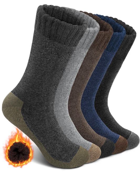 YSense Merino Wool Socks Mens Hiking Thermal Socks Winter Warm Socks Cozy Crew Thick Cushion Socks 5 Pairs