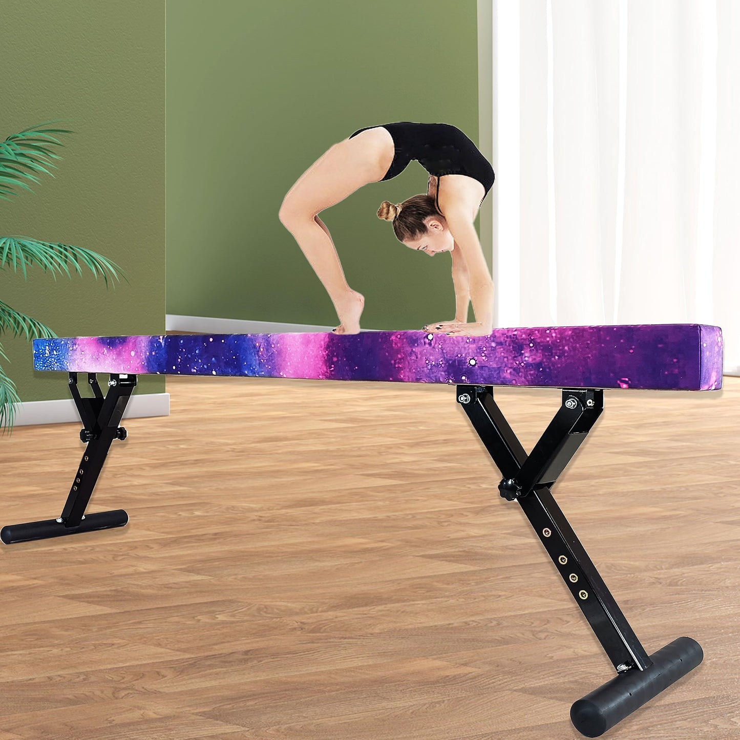 Seliyoo Adjustable Balance Beam Gymnastics Beam high and Low Floor Beam for Kids Home Training,Competition Gymnastic Equipment for All Skills with Weight Limit 500 LBS (Sparking Stars, 7"-29")