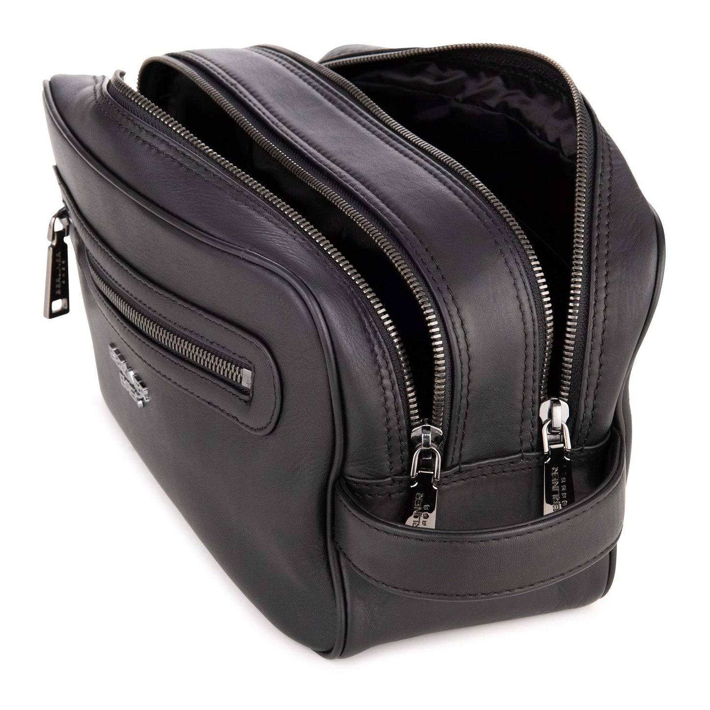 BERLINER BAGS Premium Leather Toiletry Bag Max 2, Large Cosmetics Case for Men and Women for Travel - Black