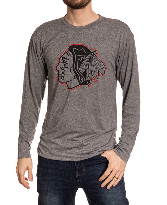 NHL Mens Performance Rash Guard Base Layer Long Sleeve Shirt (Chicago Blackhawks, Large)