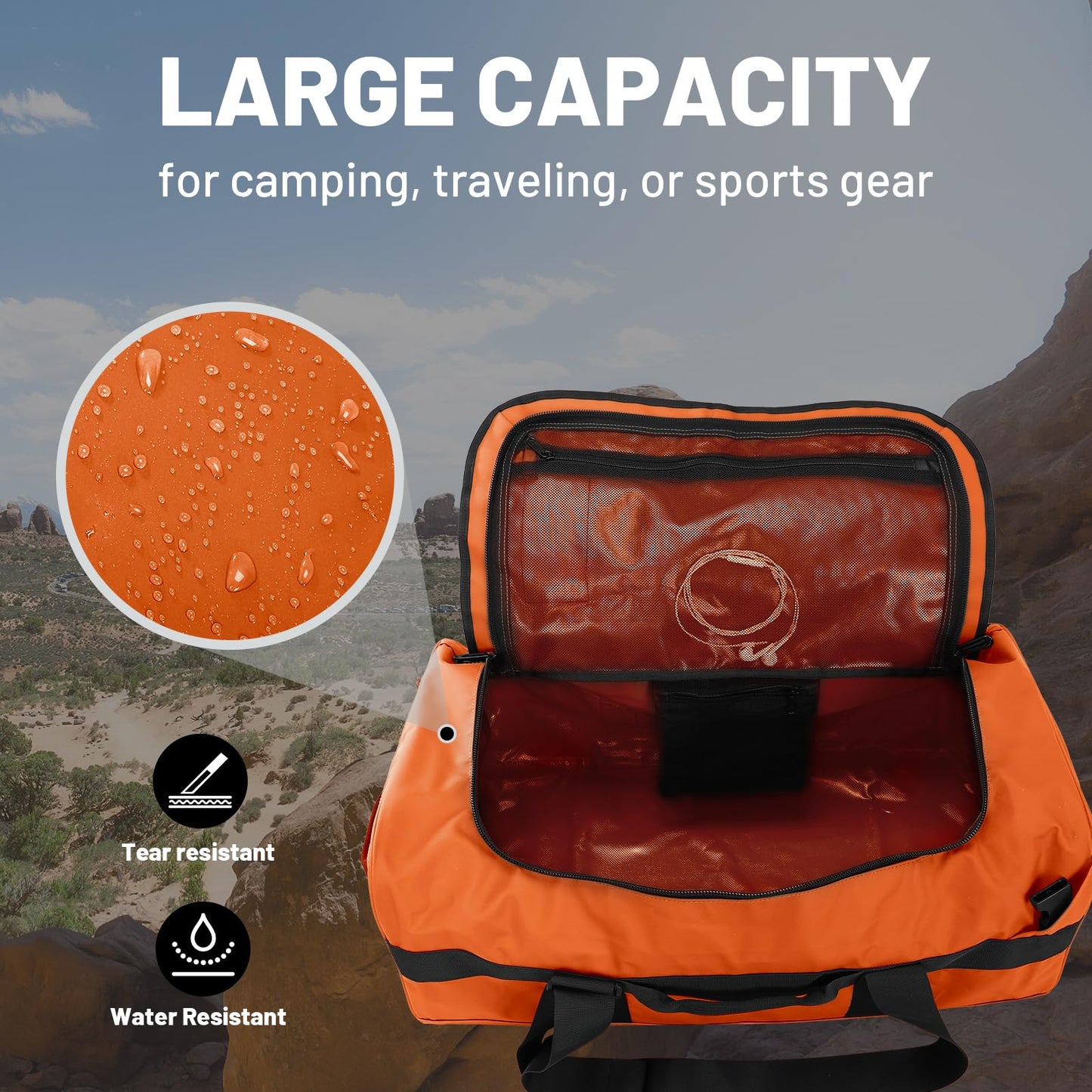 MIER 40L Backpack Duffle for Men Heavy Duty Duffel Bag with Backpack Straps for Travel, Gym, Sports, Convertible and Water Resistant, Orange