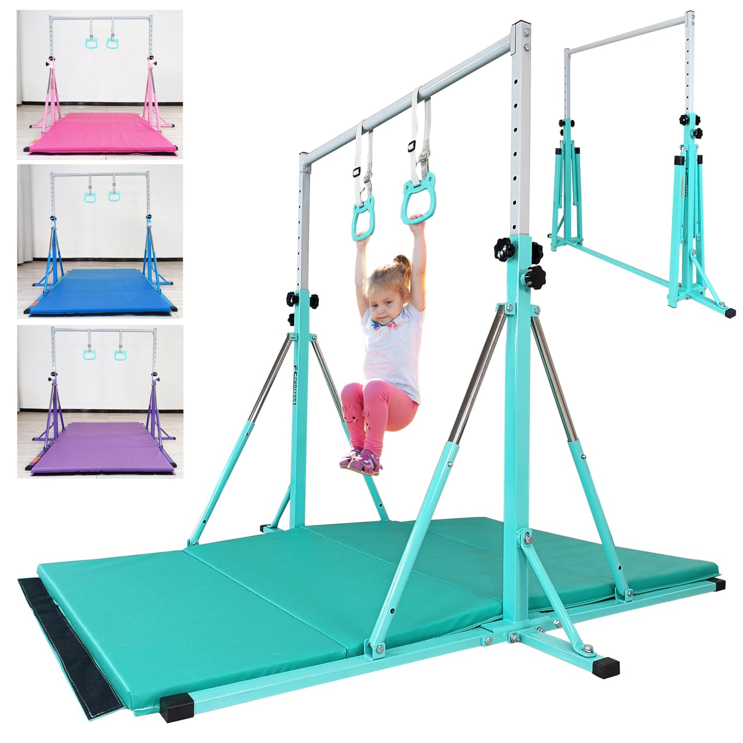 FC FUNCHEER Foldable Gymnastics Bar,5FT Horizontal bar,Adjustable Kids Training bar for Kids Ages 3-15,Kids Gymnastics bar,Triangle Stable Structure-Gym Equipment for Home