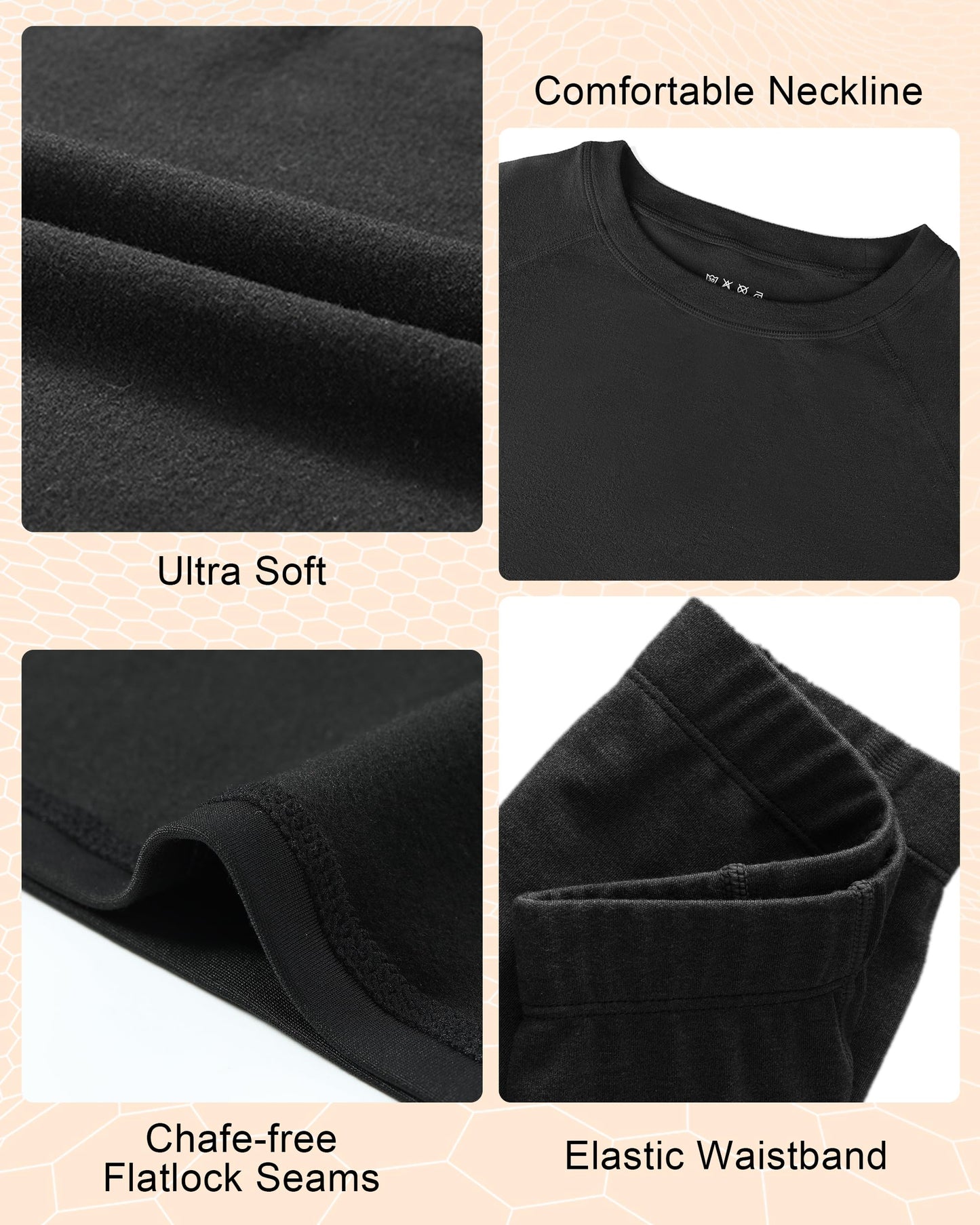 Roadbox Thermal Long Johns for Men - Fleece Lined Thermals Underwear Set, Extreme Cold Skiing Hunting Thermal Long Sleeve Shirts and Pants Soft Black