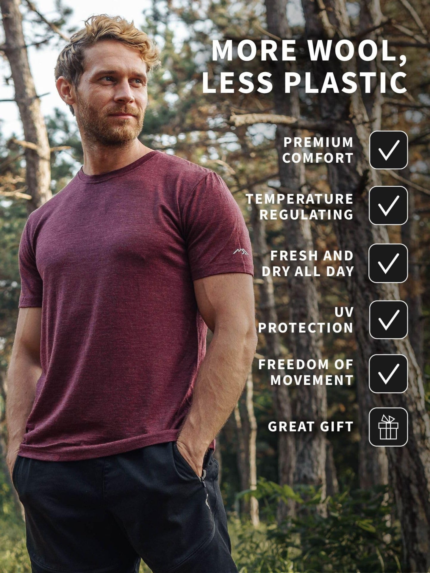 Merino.tech Merino Wool T-Shirt Mens - 100% Organic Merino Wool Undershirt Lightweight Base Layer + Hiking Wool Socks (Small, Melange Grey)