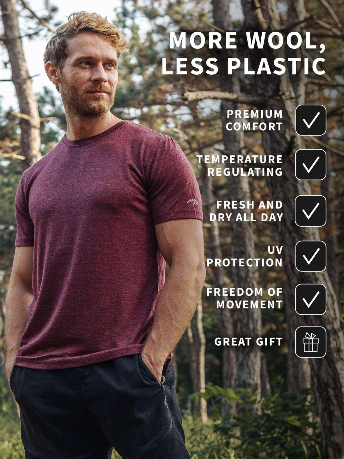 Merino.tech Merino Wool T-Shirt Mens - 100% Organic Merino Wool Undershirt Lightweight Base Layer + Hiking Wool Socks (Small, Melange Grey)