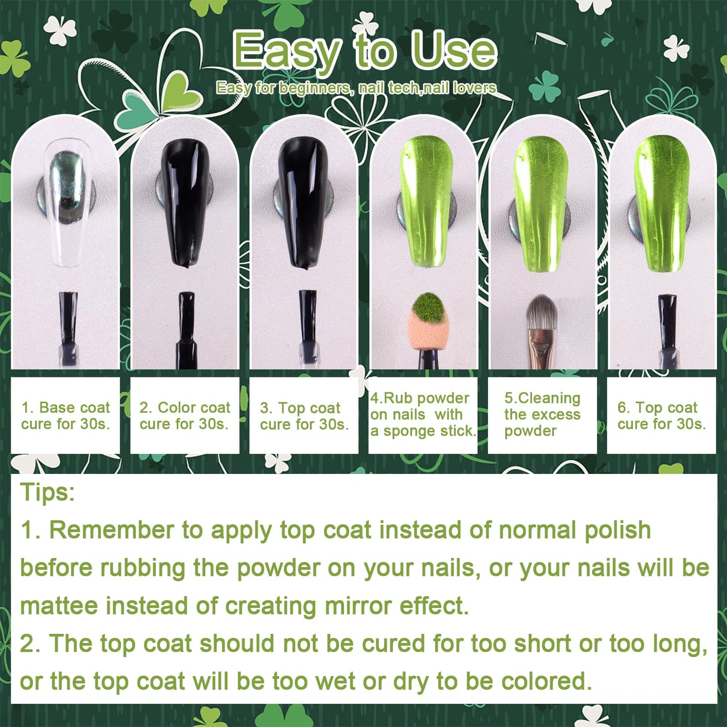 Laza Chrome Nail Powder Mirror Effect Metallic Dust Holographic Glitter Glazed Manicure Decoration Reflective Pigment for DIY Gel Polish Nail Art, Resin Craft, Gifts - Kiwi Green