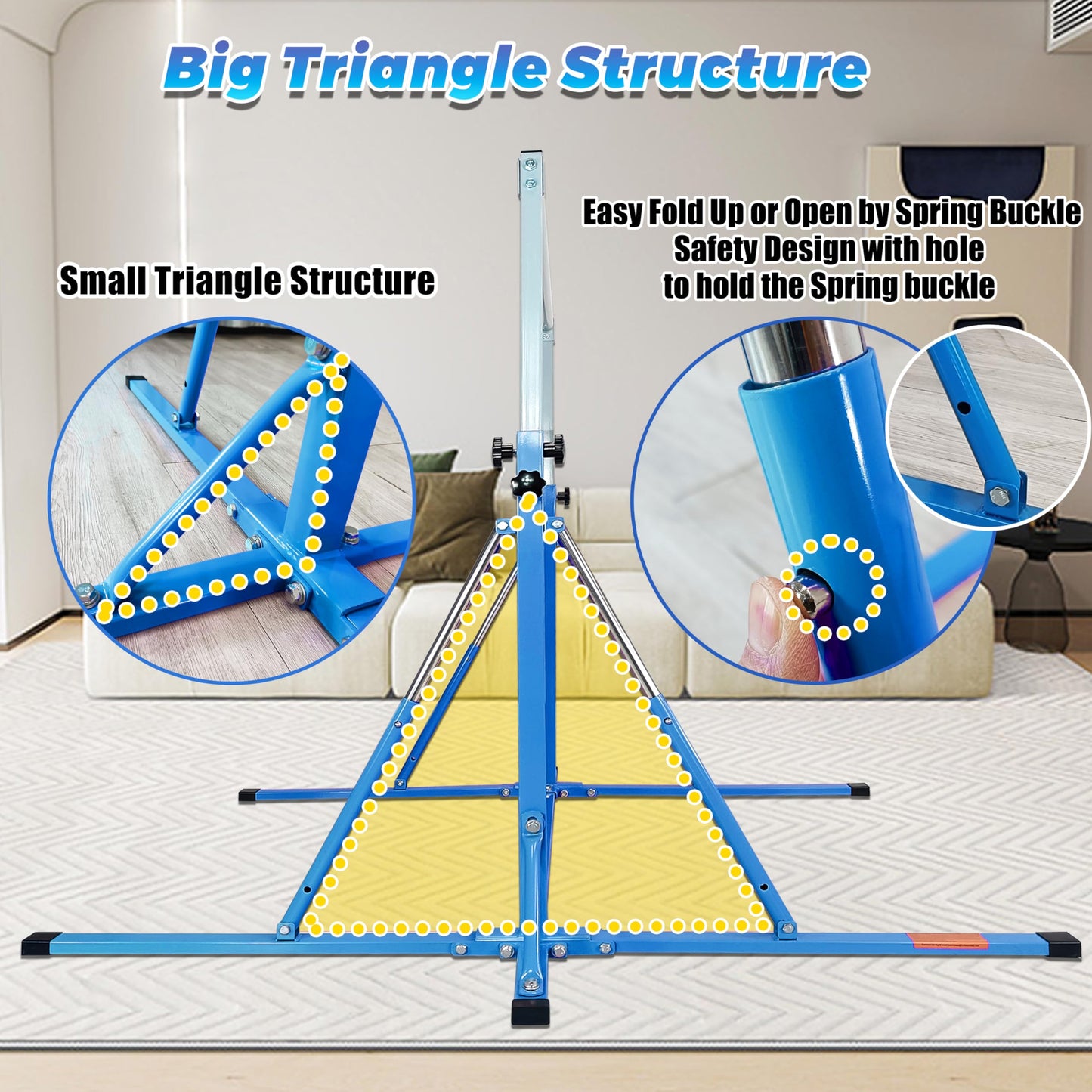 FC FUNCHEER Foldable Gymnastics Bar,5FT Horizontal bar,Adjustable Kids Training bar for Kids Ages 3-15,Kids Gymnastics bar,Triangle Stable Structure-Gym Equipment for Home