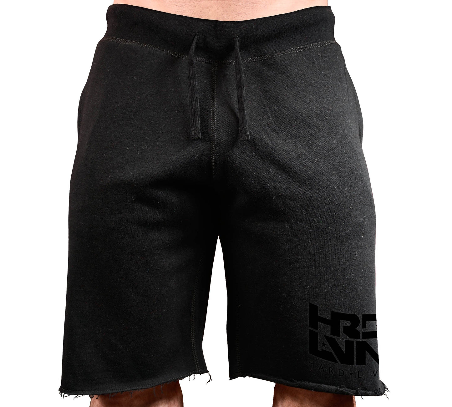 Monsta Clothing Co. Men Workout (HRD-LVN HardLivin) Gym Sweat Shorts (G:BK-A:BK)