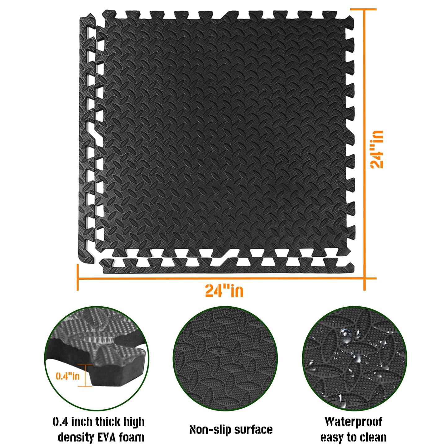 Generic GWT FitTile Set: 24 SQ FT (6 Tiles) ½” Thickness EVA Interlocking Foam Floor Tiles for Home Gym, Workout Equipment, Floor Padding, and Play (Gray, 24""x24""), Grey