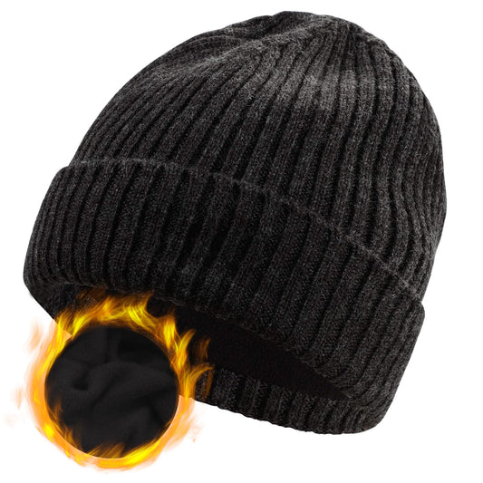 Oversize XL XXL Merino Wool Beanie for Men Big Head, Large Winter Stocking Hats, Plus Size Cuffed Beanie Skull Cap, Big Knitted Ski Hats Charcoal Grey