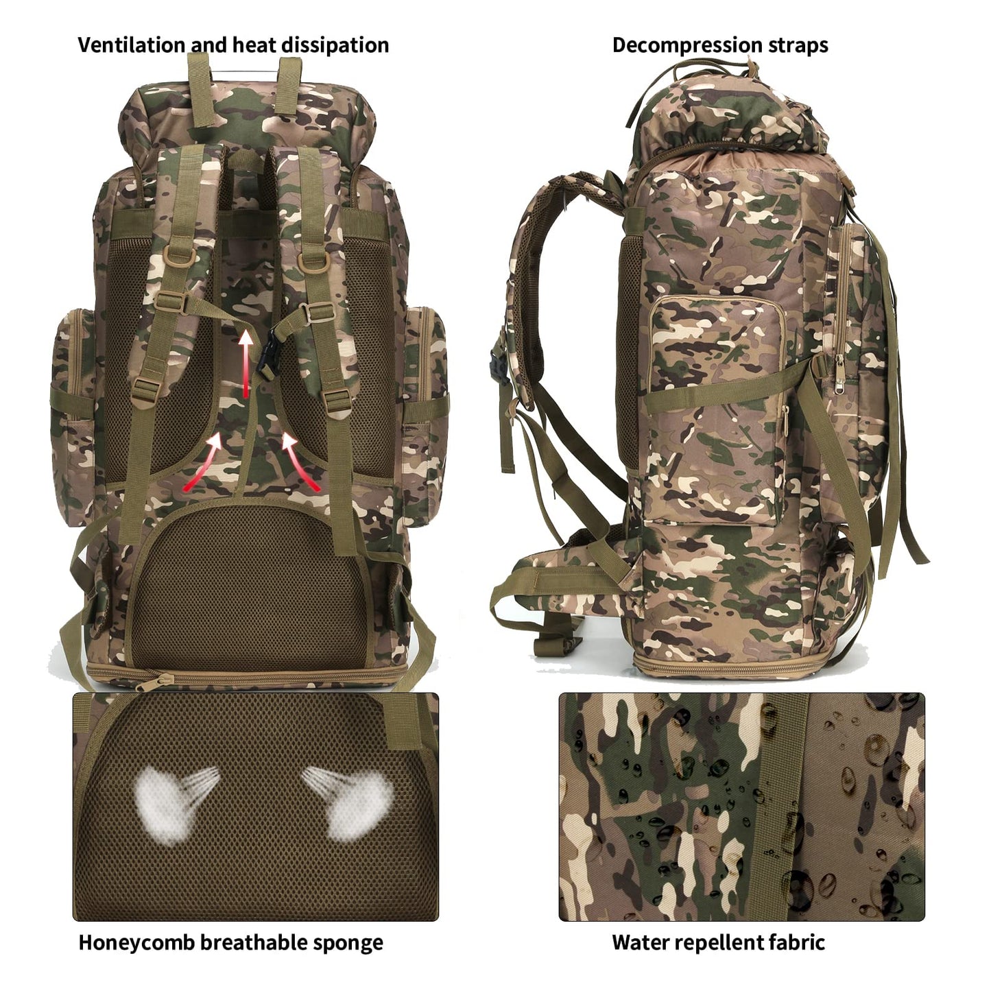 W WINTMING Hiking Backpack for Men 70L/100L Camping Backpack Military Rucksack Molle 3 Days Assault Pack for Climbing