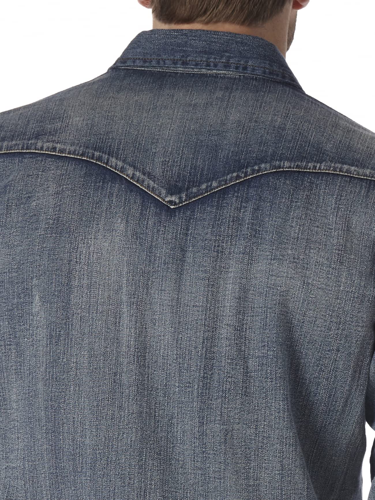 Wrangler Men's Western Work Shirt Washed Finish, Antique Blue, Medium
