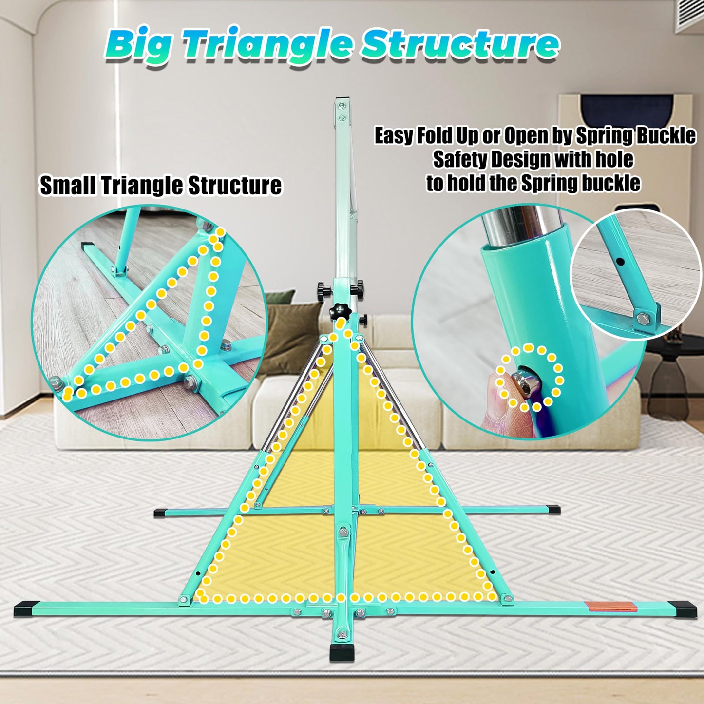 FC FUNCHEER Foldable Gymnastics Bar,5FT Horizontal bar,Adjustable Kids Training bar for Kids Ages 3-15,Kids Gymnastics bar,Triangle Stable Structure-Gym Equipment for Home