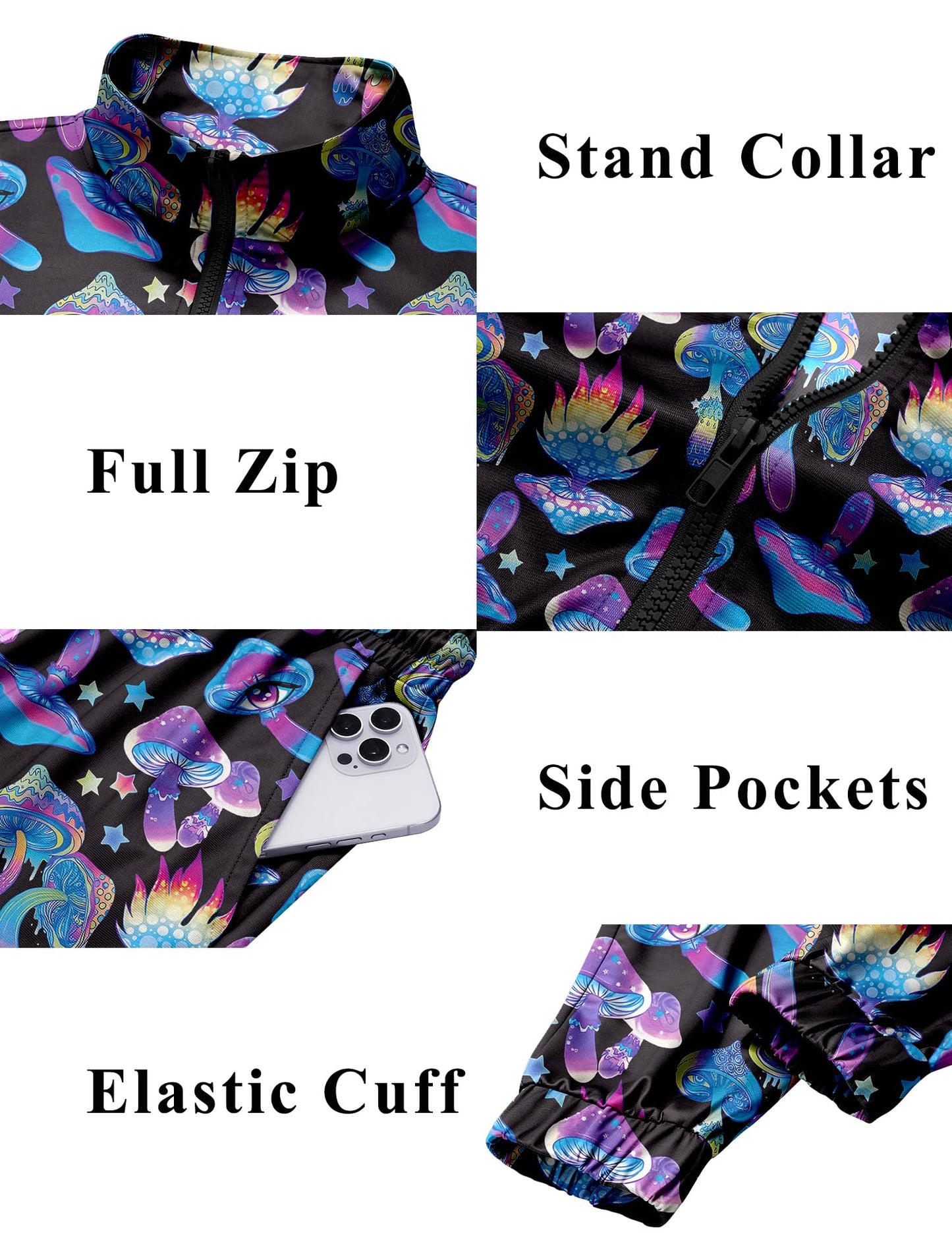 LecGee Men's 80s 90s Outfits Long Sleeve Full Zip Jacket Jogger Sweatsuit for Men 2 Piece Rave Outfits(BM,XXL)