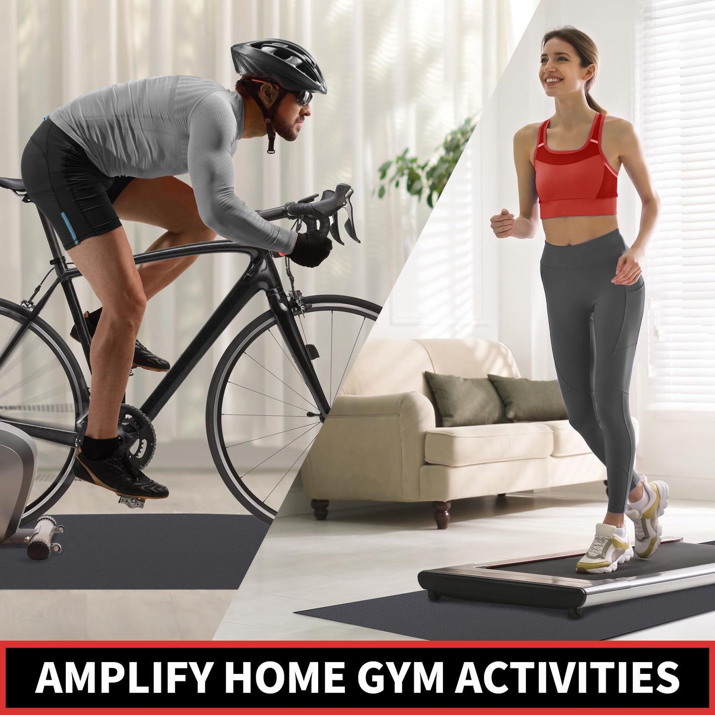 GymCope Treadmill mat, 48"x24" Exercise Equipment Mat for Hardwood Floor Carpet Protection, 6mm Thick, Exercise Bike Mat Pad for Indoor Cycles, Rowing Machine, Elliptical