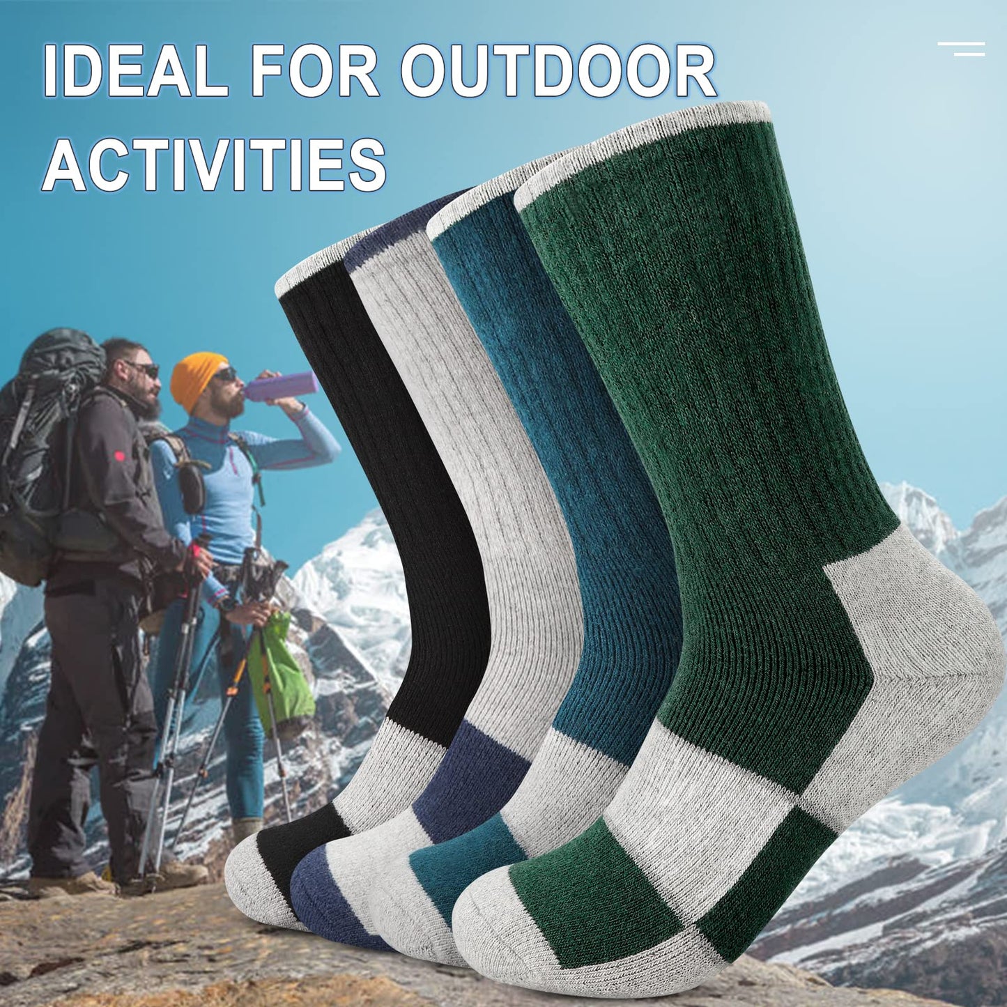 Thermal Socks for Men, 4 Pairs Thick Wool Warm Socks Men Winter Soft Walking Hiking Socks Mens Woolen Heavy Cosy Boot Socks for Cold Weather Crew Socks Size 6-12