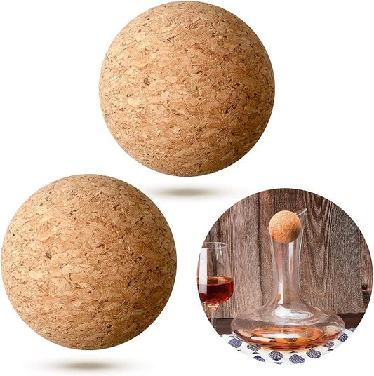 2 Pieces Wine Cork Ball Wooden Cork Ball Stopper for Wine Decanter Carafe Bottle Replacement (2.4 Inch/ 6.1 cm)