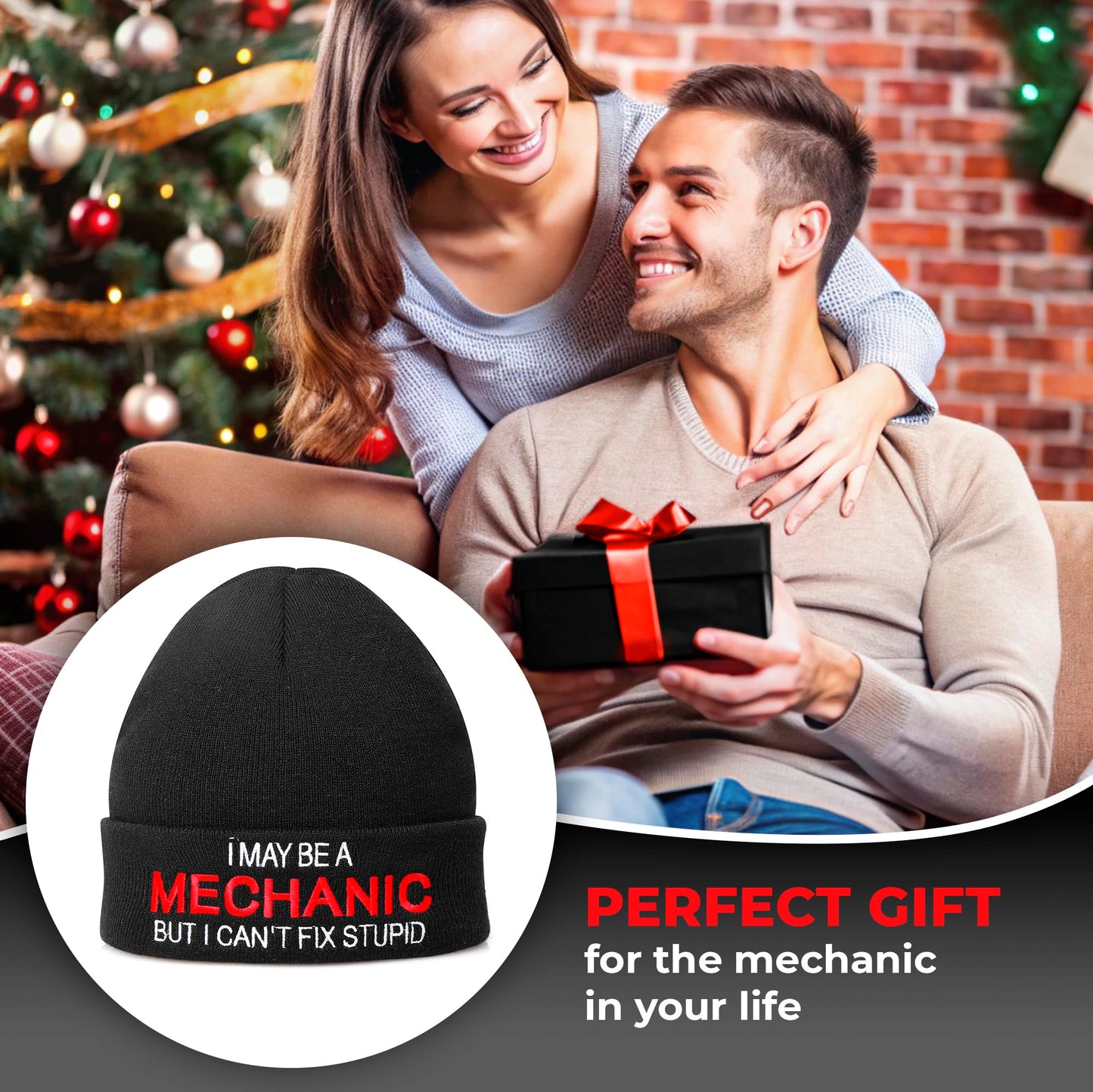 Funny Hats for Mechanics - I May Be A Mechanic But I Can't Fix Stupid - Mechanic Gifts for Men - Hilarious Men's Cuffed Beanie Hat with Witty Quote - Gifts for Guys, Gifts for Mechanics, Dad Car Gifts