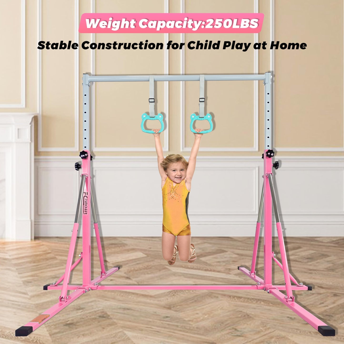 FC FUNCHEER Foldable Gymnastics Bar,5FT Horizontal bar,Adjustable Kids Training bar for Kids Ages 3-15,Kids Gymnastics bar,Triangle Stable Structure-Gym Equipment for Home