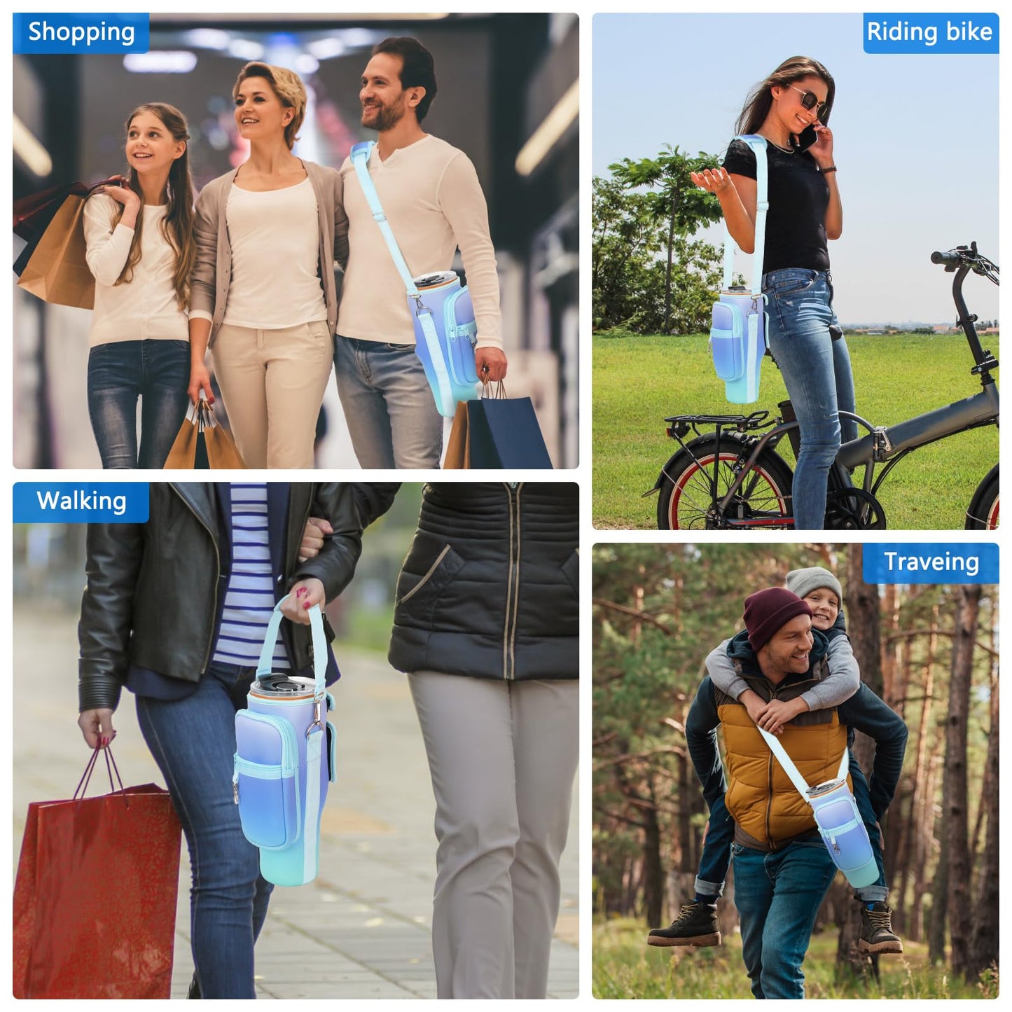 Water Bottle Carrier Bag with Phone Pocket Compatible with Stanley/Meoky 40 oz Tumbler with Handle,Neoprene Water Bottle Holder Pouch with Adjustable Strap Compatible with Stanley Cup Accessories