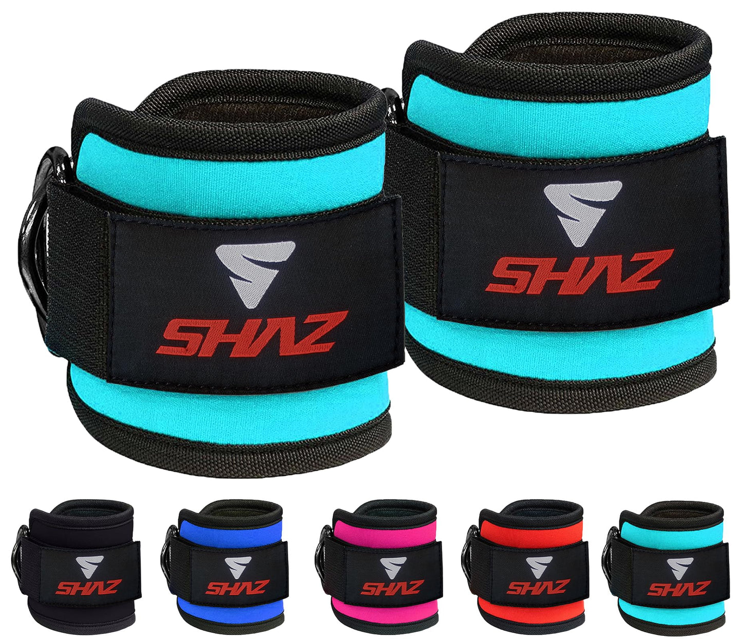 Shaz Ankle Straps for Cable Machines, 7mm-Padded Gym Cable Attachment Ankle Cuff for Glute Workout Cable Kickback Ankle Strap Leg Extension, Hip Abductors & Lower Body Exercises (Cyan, Single)