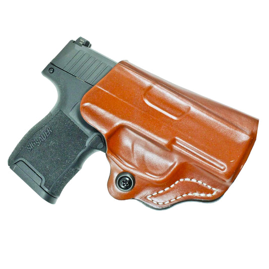 DeSantis Mini Scabbard Gun Holster with Secure Grip, Fits SIG SAUER P365, P365 SAS, P365 with Manual Safety, Leather Molded Holster, Right-Hand Draw, Unisex, Tan