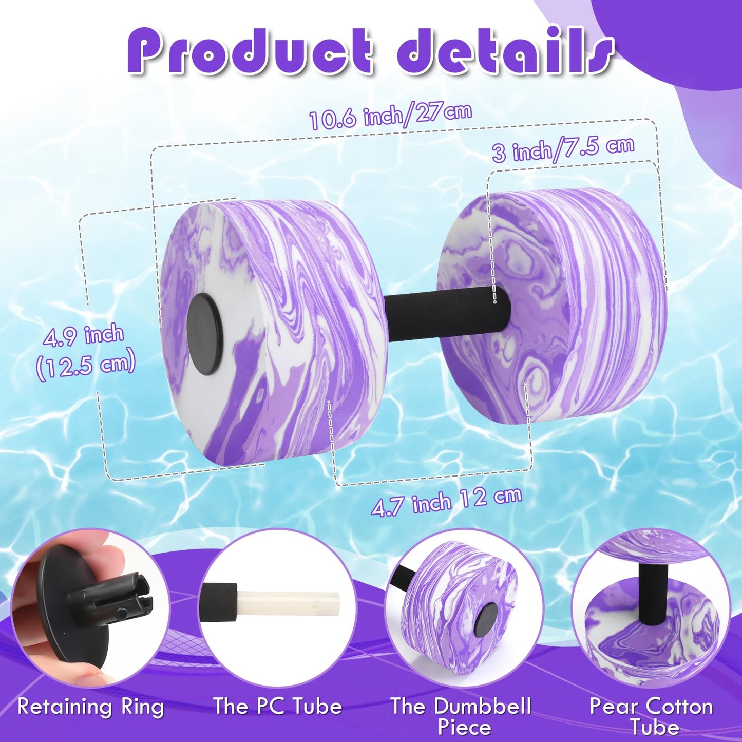 Water Aerobics Set for Aquatic Exercise, New Upgrade Aquatic Exercise Dumbbells and Foam Swim Aquatic Cuffs with Detachable Vecro, Aquatic Fitness Equipment for Water Workouts, Camouflage Purple