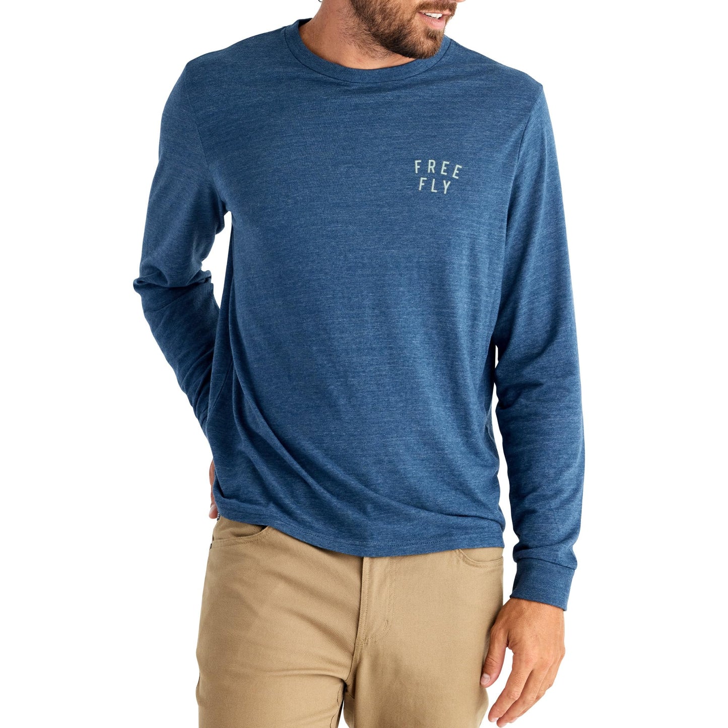 Free Fly Blitz Long Sleeve Fishing Shirt for Men - Ultra-Soft Performance Fishing Shirts for Men - Sailing, Fishing T Shirts - Heather True Navy, Large