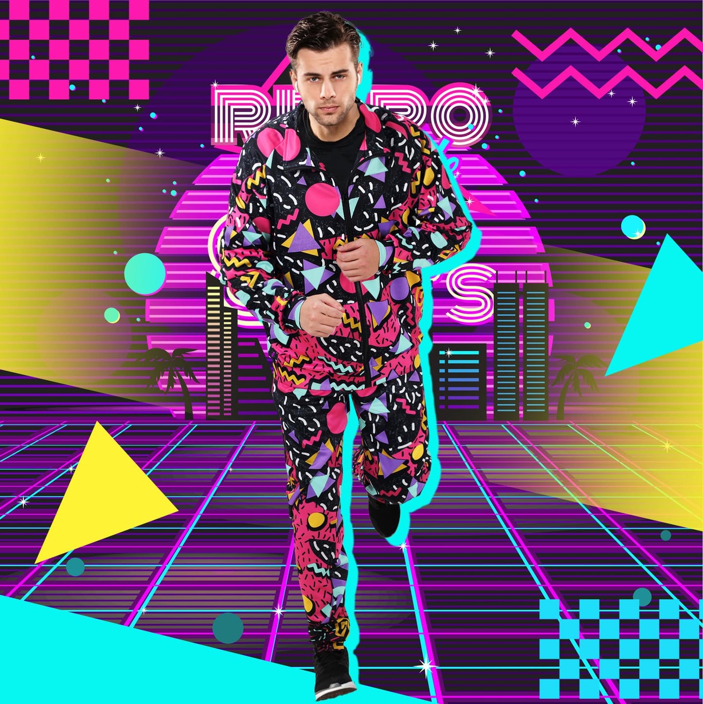 Mepase Retro 80s 90s Outfit for Men Side Taping Sportswear Urbanwear Streetwear Casual Long Sleeve 90s Tracksuit for Jogger (Modern,Large)