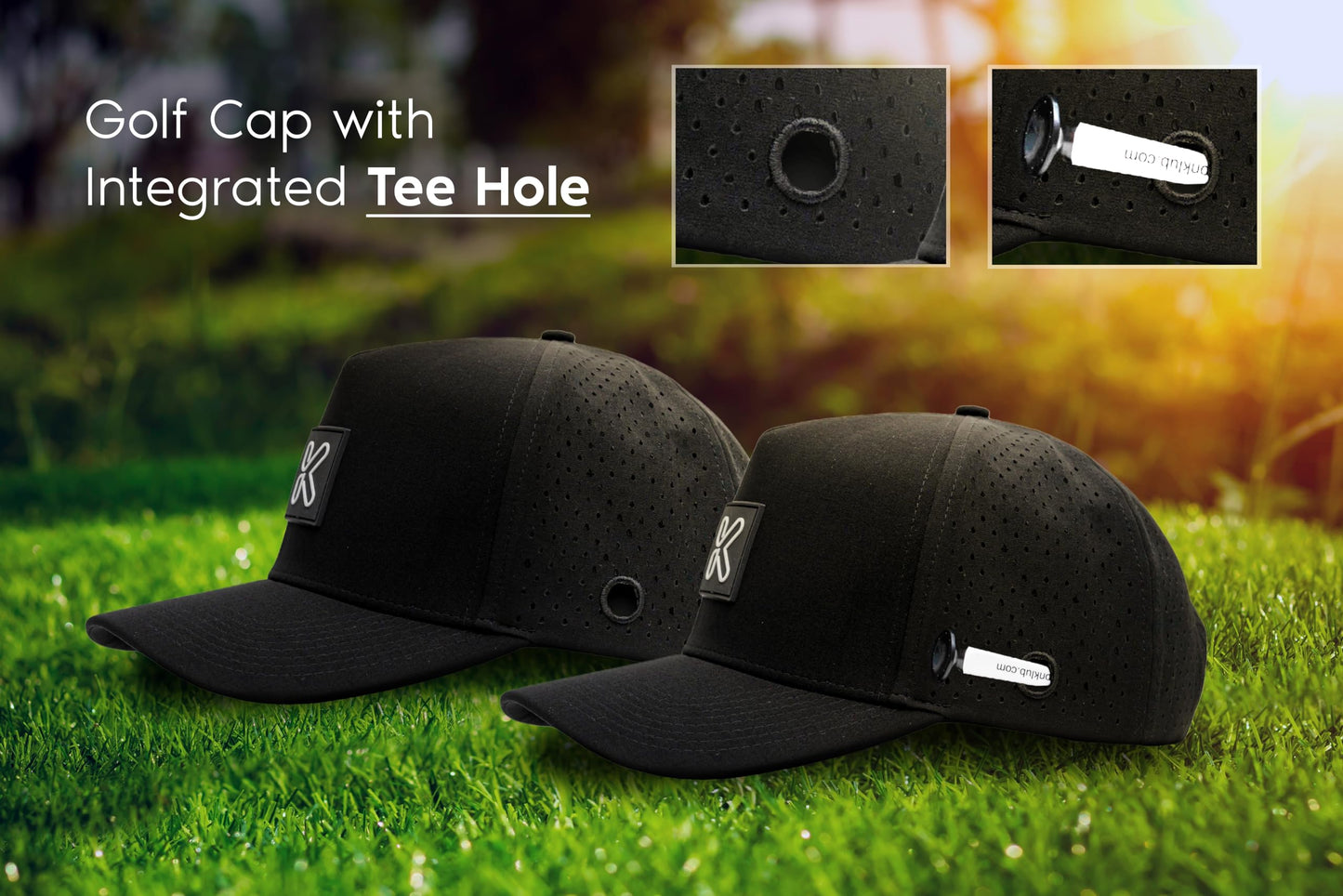 Klub Cap Black Snapback Baseball Hat with Tee Hole and Ball Marker - Mens Golf Hats, Baseball Cap for Hiking, Beach and Everyday Wear