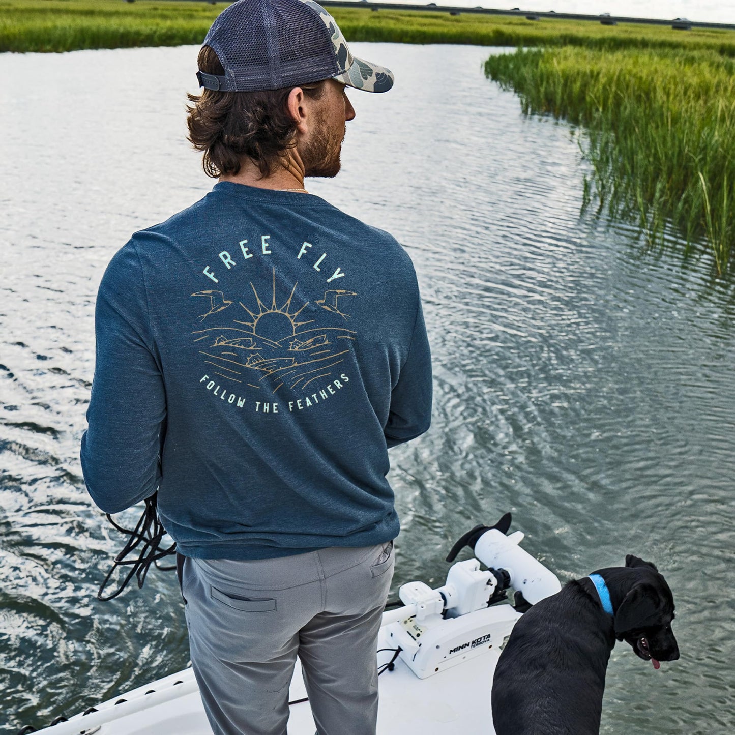 Free Fly Blitz Long Sleeve Fishing Shirt for Men - Ultra-Soft Performance Fishing Shirts for Men - Sailing, Fishing T Shirts - Heather True Navy, Large