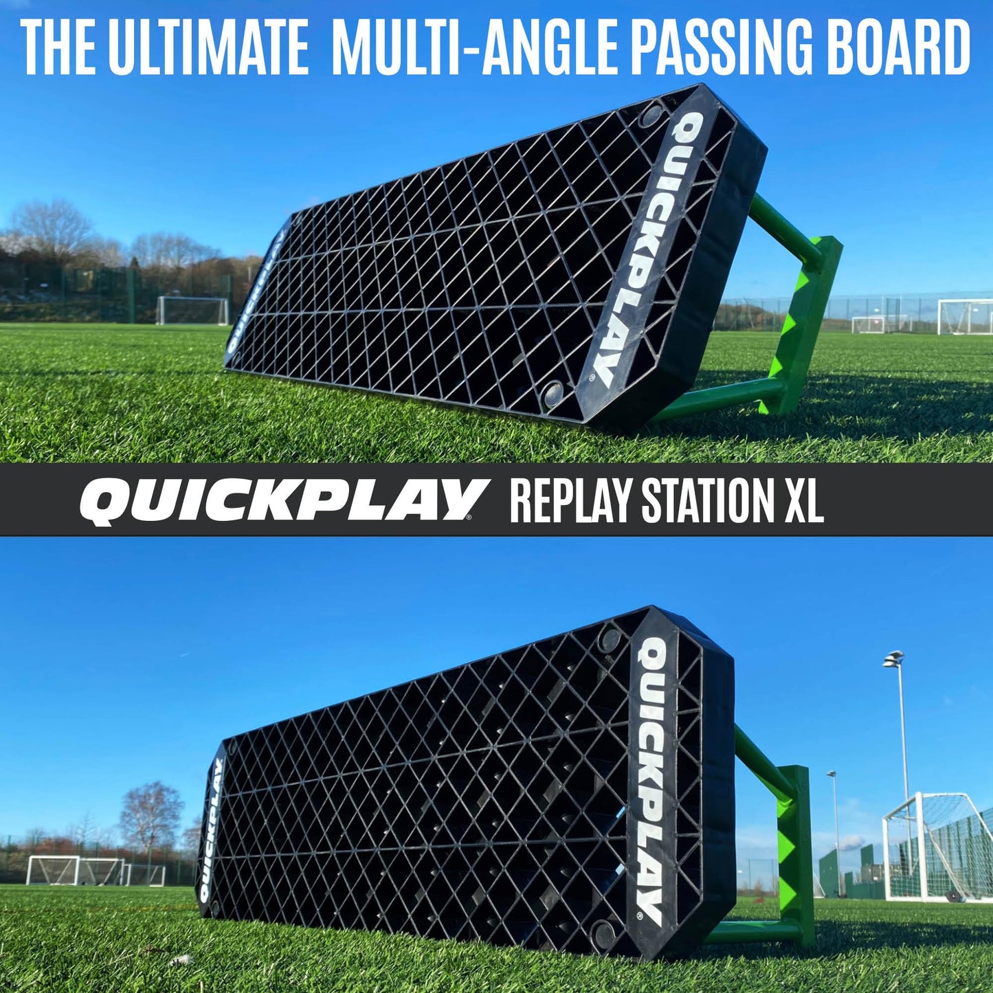 QUICKPLAY Replay Station Soccer Rebound Board - Portable Dual Surface Soccer Rebounder with Adjustable Angle - Soccer Training Equipment for Control, Passing Practice (Replay Station XL)