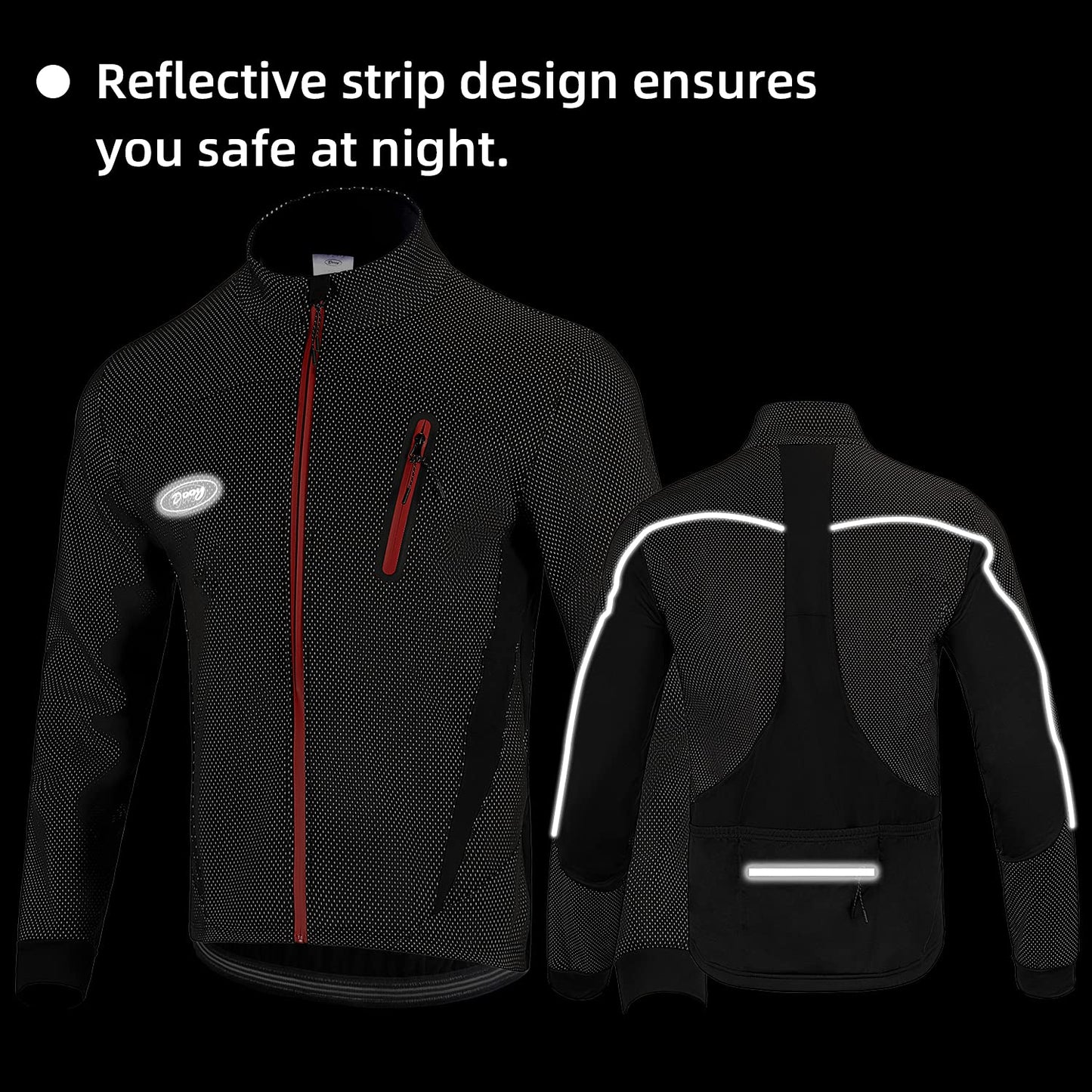 Lipport Mens Cycling Bike Jacket Winter Thermal Running Mountain Biking Jacket Windproof Breathable Reflective Softshell Coat (Black, 3XL)