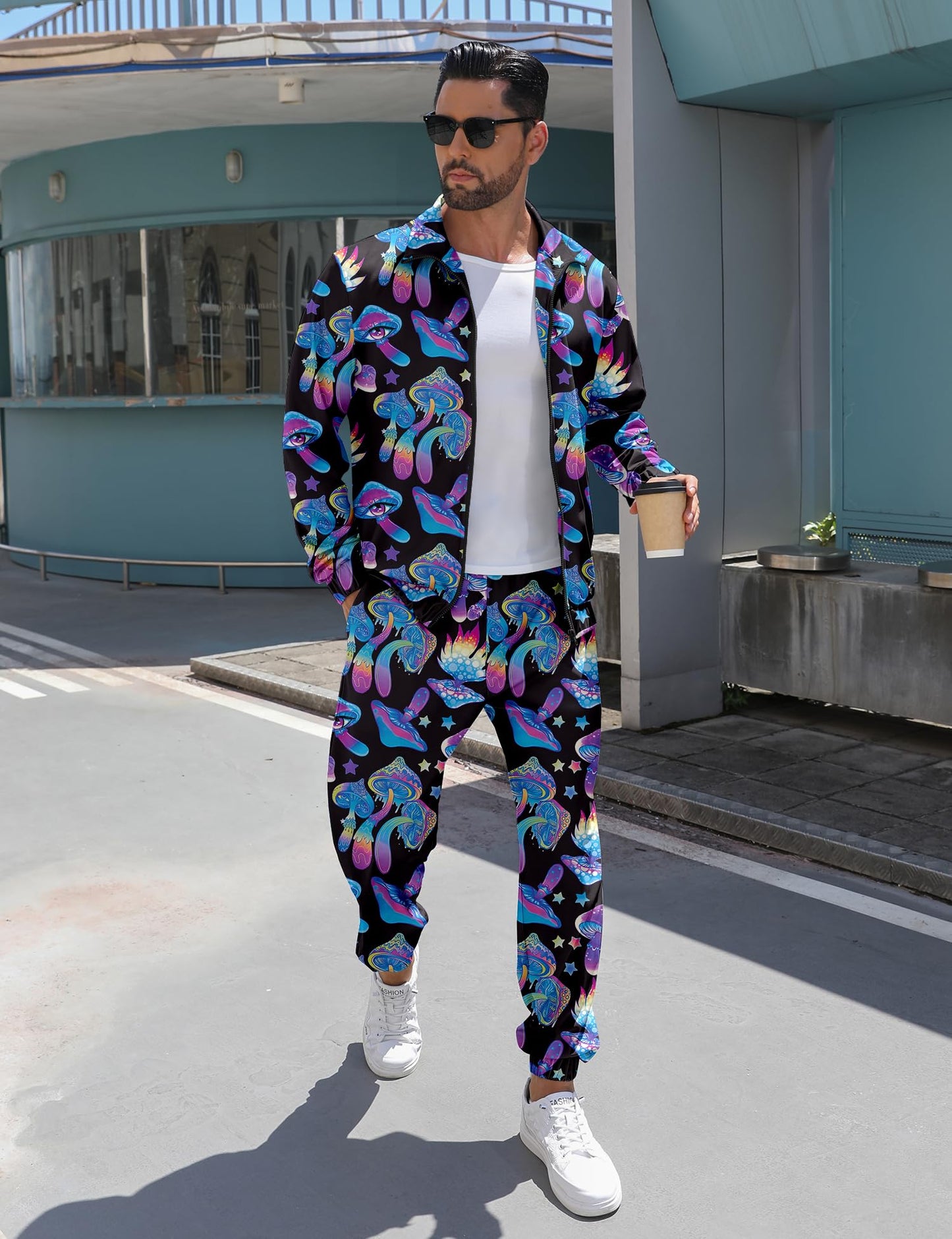 LecGee Men's 80s 90s Outfits Long Sleeve Full Zip Jacket Jogger Sweatsuit for Men 2 Piece Rave Outfits(BM,XXL)