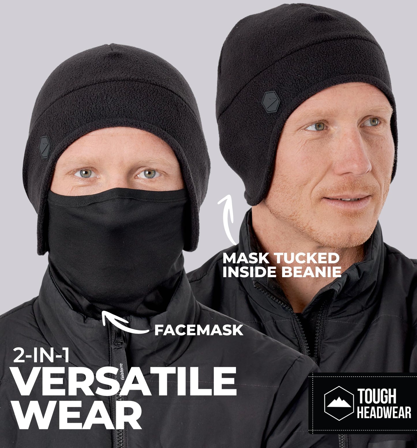 Tough Headwear Skull Cap with Mask Men, Winter Running Gear, Motorcycle Winter Gear, Helmet Liners, Ski Hat, Thermal Beanie