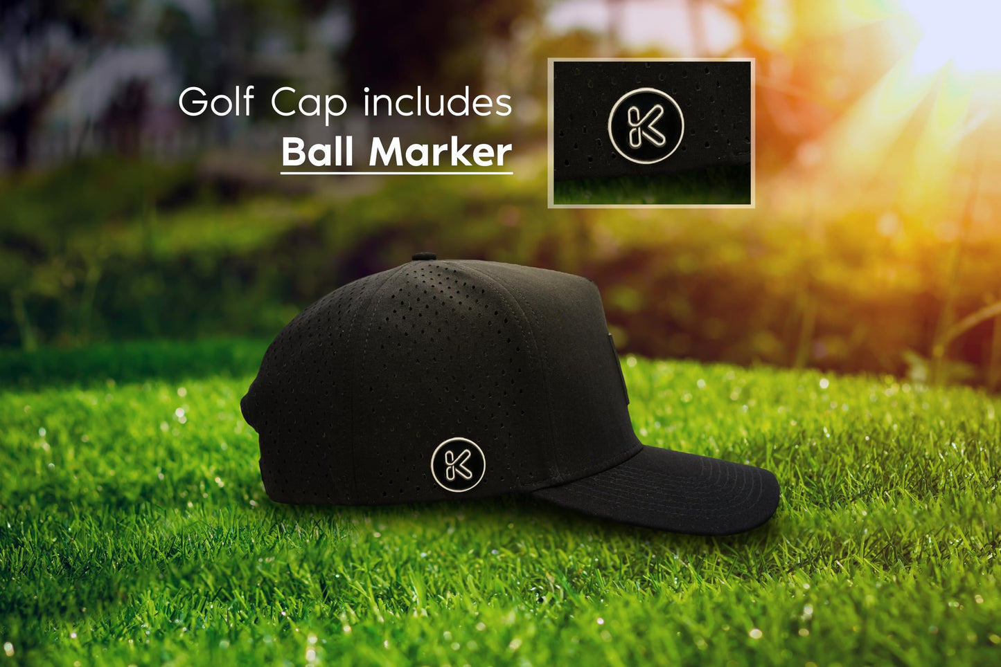 Klub Cap Black Snapback Baseball Hat with Tee Hole and Ball Marker - Mens Golf Hats, Baseball Cap for Hiking, Beach and Everyday Wear