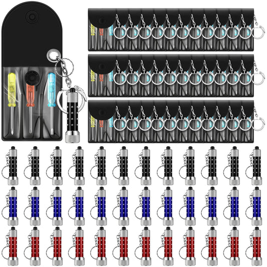 Jutom Mini Screwdriver Keychain Set Mini Flashlight Bulk LED Keychain Mini Hand Tool Gifts for Men Adult Party Favors (Red, Black, Blue,72 Pcs)