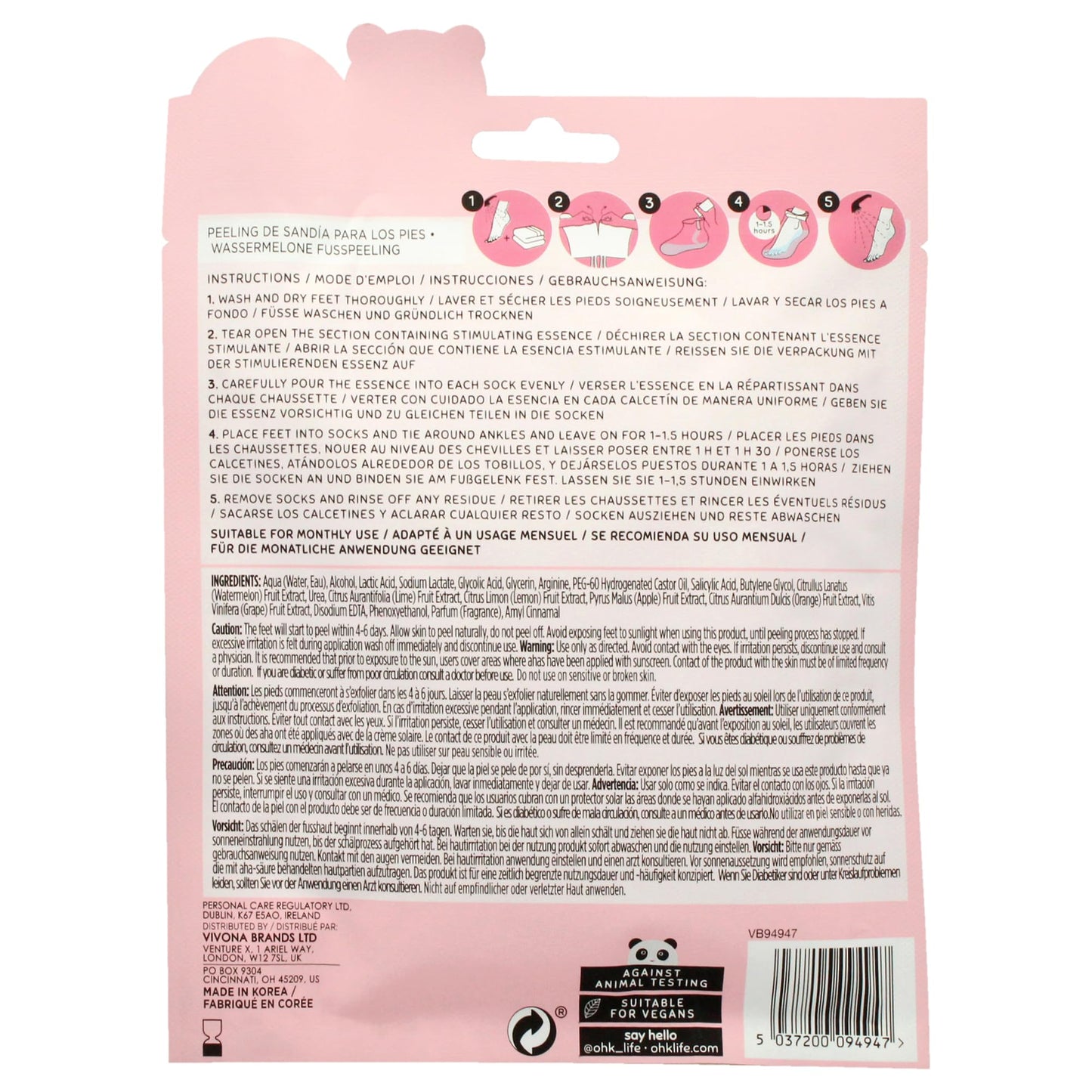 Oh K! Foot Peel Mask - Watermelon for Unisex - 1 Pair Mask