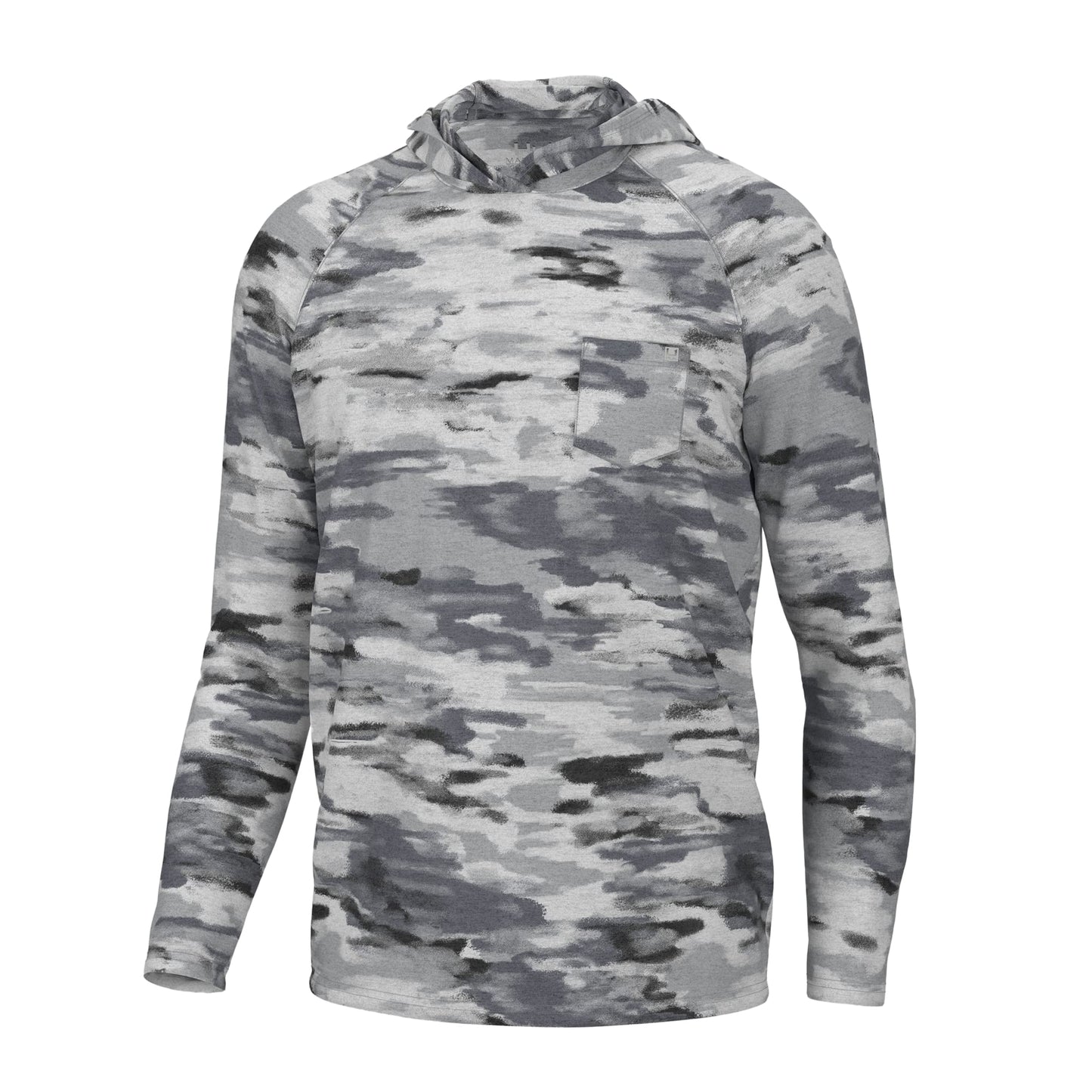 HUK Standard Waypoint Pattern Hoodie, Performance Fishing Shirt for Men, Edisto Camo-Harbor Mist, Small