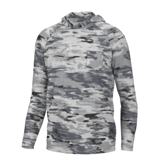 HUK Standard Waypoint Pattern Hoodie, Performance Fishing Shirt for Men, Edisto Camo-Harbor Mist, Small