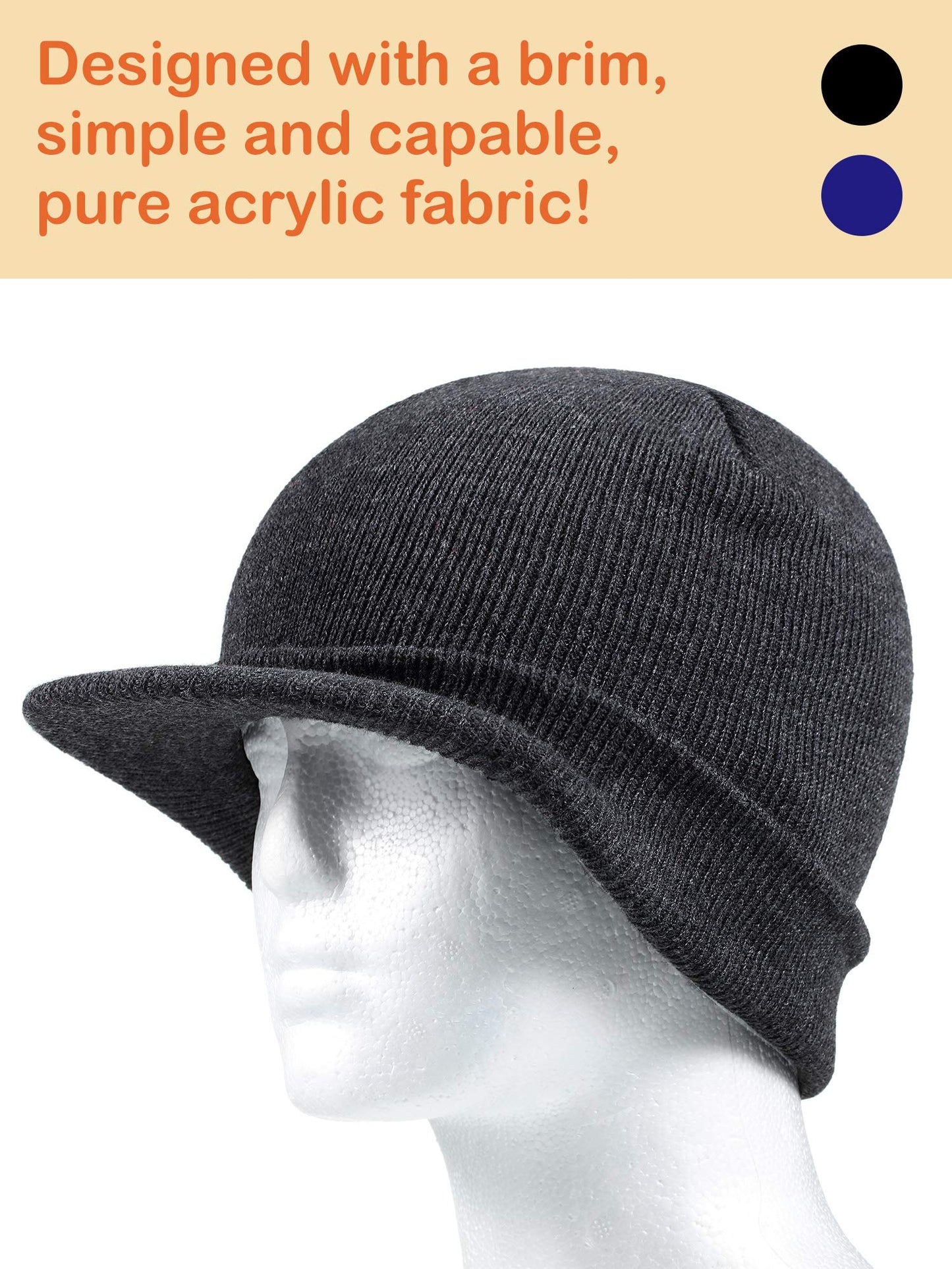 Geyoga 3 Pieces Winter Beanie Hat with Brim Knit Visor Beanie Caps Warm Double Layered Knitted Brim Hat with Visor for Men