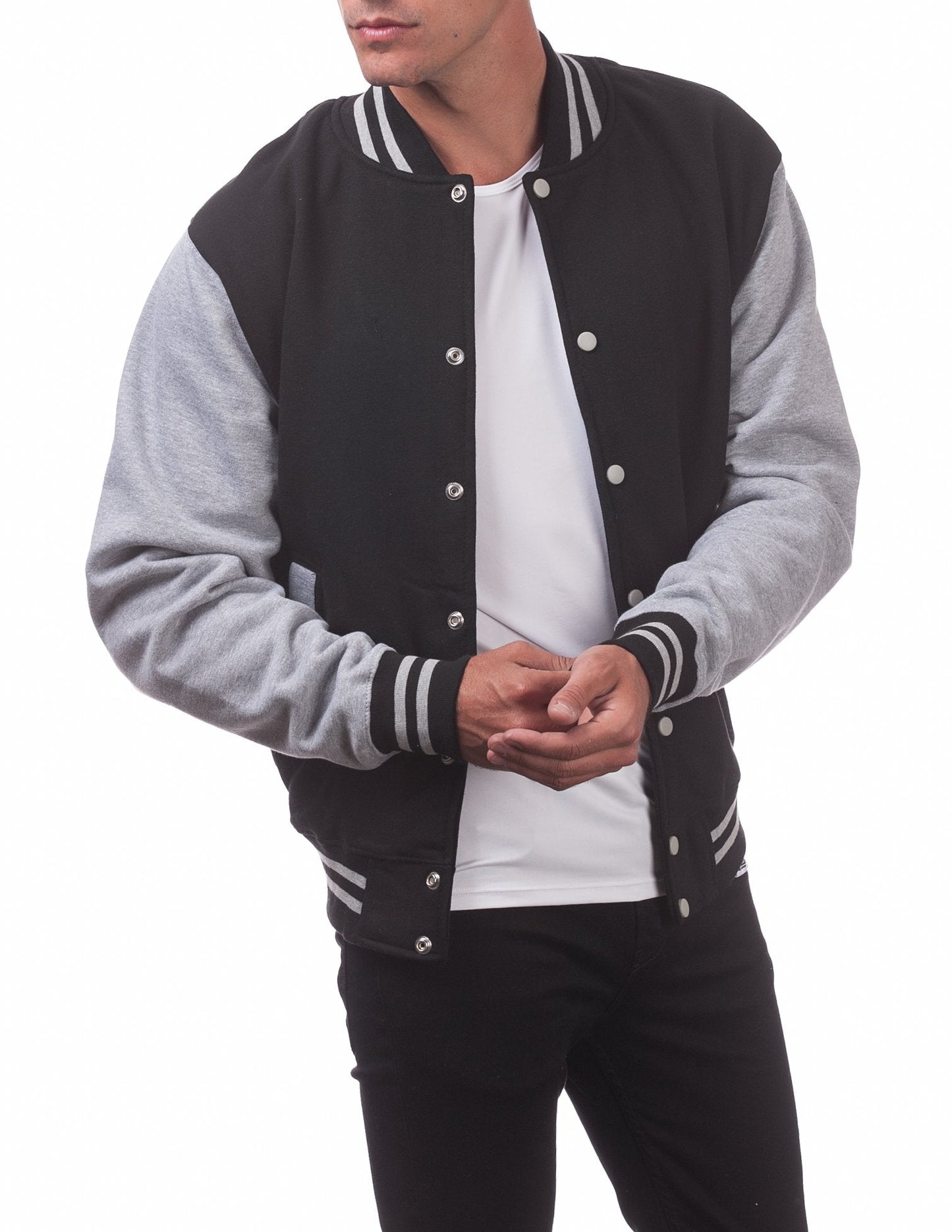 Pro Club Men's Varsity Fleece Baseball Jacket, Black/Heather Gray, 3X-Large